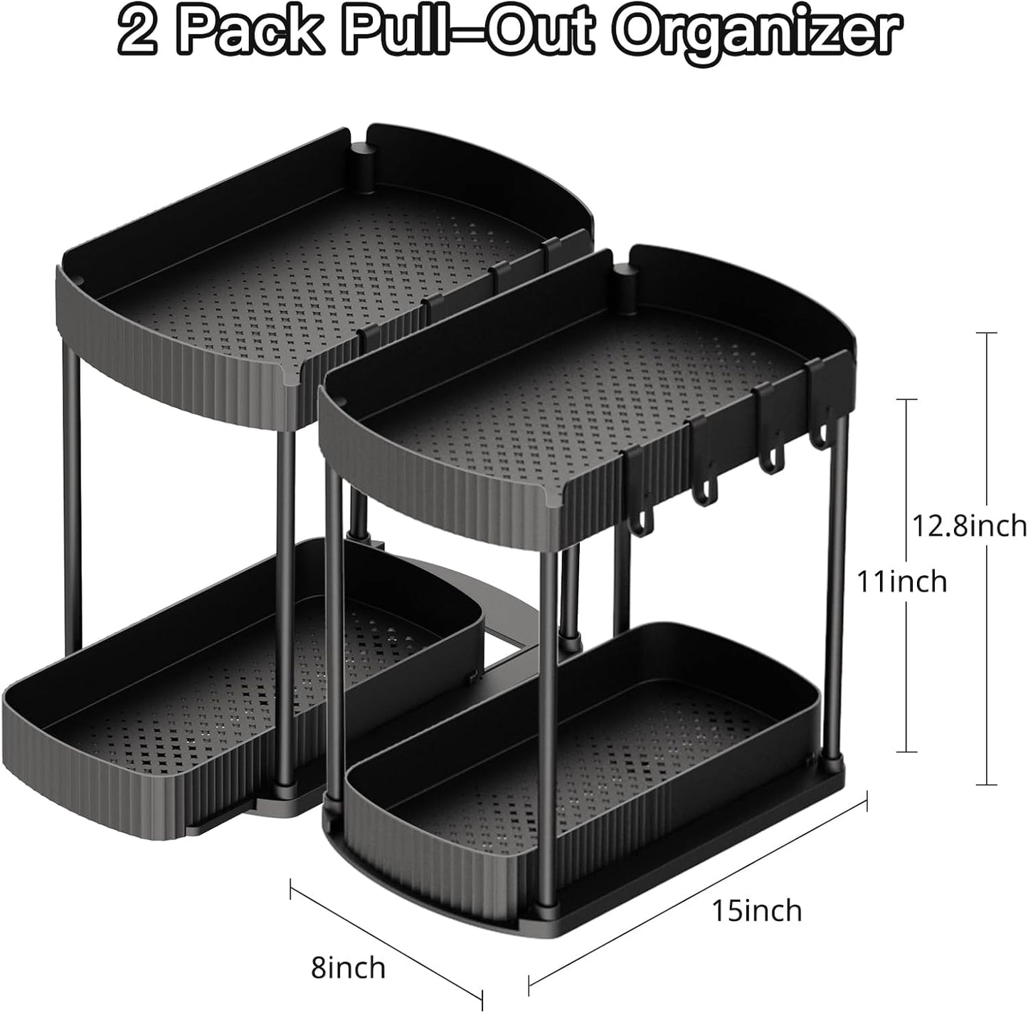 Mehrzweck-Aufbewahrungs-Organizer zum Herausziehen unter der Spüle/Schrank-Organizer und Aufbewahrung für Bad und Küche, schwarz, 32 cm, 2 Packungen