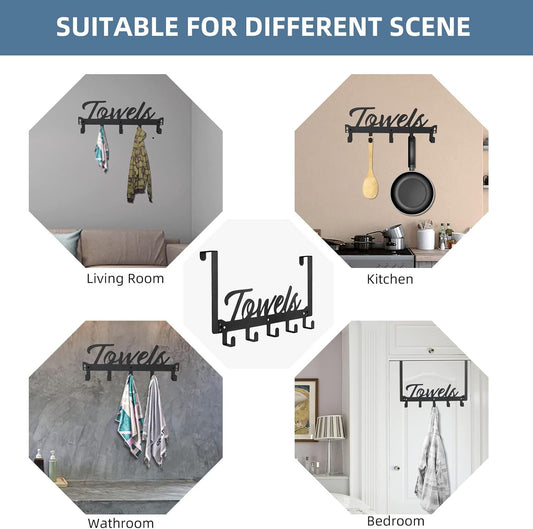 Türhaken, Handtuchhalter Handtuchhaken für Badezimmer, Handtuchhalter zum Aufhängen, strapazierfähig, Türregal über der Tür mit 5 Kleiderhaken für Schlafzimmer, Badezimmer, Küche, Schwarz