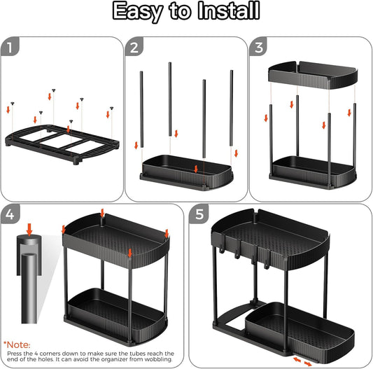 Mehrzweck-Aufbewahrungs-Organizer zum Herausziehen unter der Spüle/Schrank-Organizer und Aufbewahrung für Bad und Küche, schwarz, 32 cm, 2 Packungen