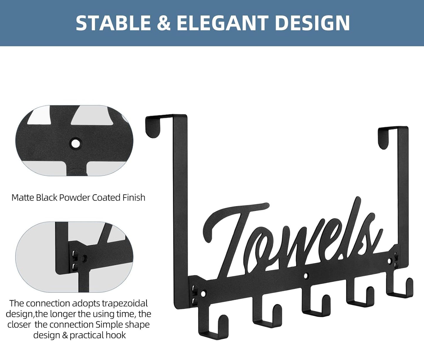 Türhaken, Handtuchhalter Handtuchhaken für Badezimmer, Handtuchhalter zum Aufhängen, strapazierfähig, Türregal über der Tür mit 5 Kleiderhaken für Schlafzimmer, Badezimmer, Küche, Schwarz