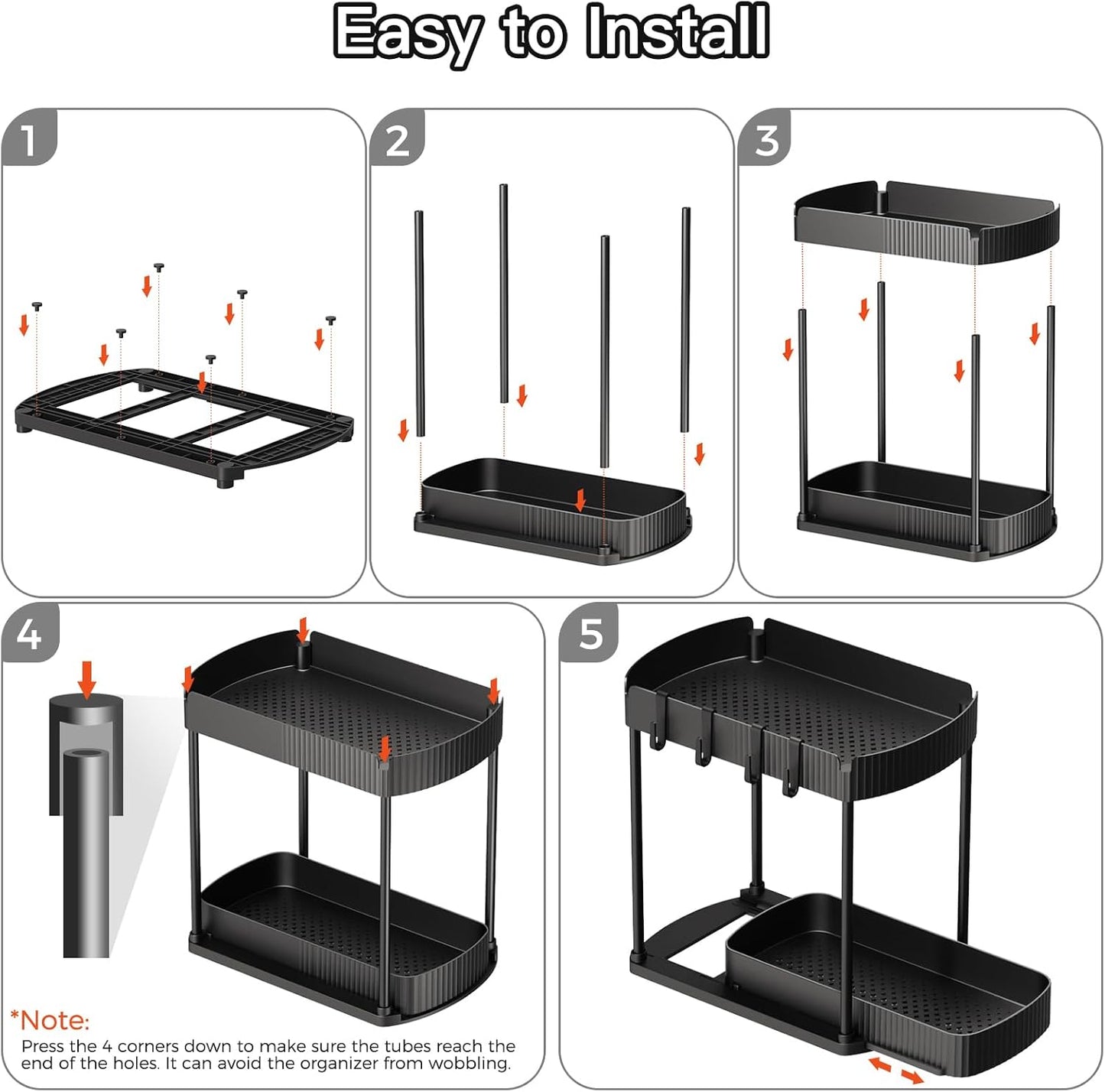 Mehrzweck-Aufbewahrungs-Organizer zum Herausziehen unter der Spüle/Schrank-Organizer und Aufbewahrung für Bad und Küche, schwarz, 32 cm, 2 Packungen